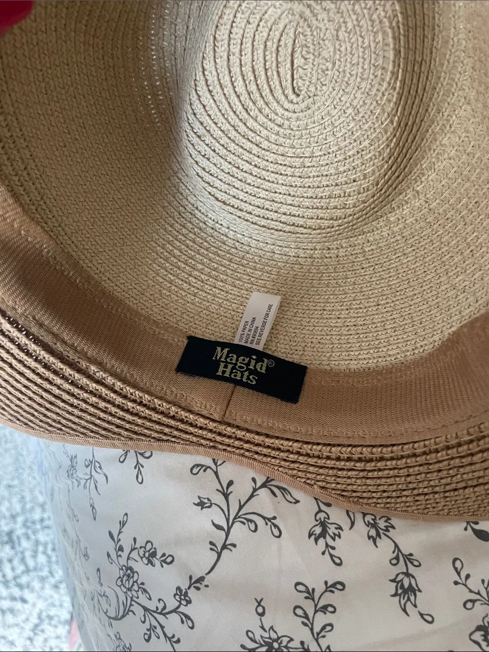 Wide Brim Straw Sun Hat with Black Ribbon - Beige/Tan never worn